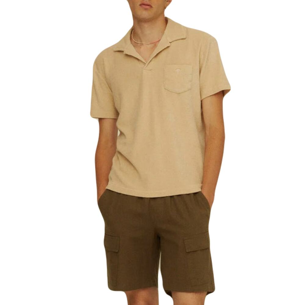 Nwot OAS Polo Shirt Men L Beige Soft Terry Cloth Cotton Short-Sleeve Portugal